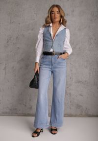 Renee - Niebieskie Jeansy High Waist Wide Leg z Bawełny Grynola. Stan: podwyższony. Kolor: niebieski. Długość: krótkie. Styl: street #1