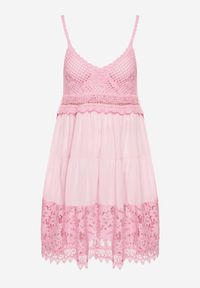Born2be - Różowa Rozkloszowana Sukienka w Haftowany Wzór Mavironne. Okazja: na imprezę. Kolor: różowy. Wzór: haft. Styl: elegancki #7
