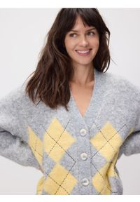 Reserved - Kardigan w romby - jasnoszary. Kolor: szary. Materiał: dzianina, wełna #1
