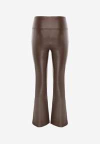 Renee - Brązowe Spodnie o Fasonie Dzwonów z Ekoskóry i z Gumką w Pasie Dawi. Okazja: na co dzień. Kolor: brązowy. Materiał: skóra, materiał. Styl: casual #2