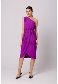 MOE - Efektowna Sukienka na Jedno Ramię - Lawendowa. Kolor: fioletowy. Materiał: poliester, elastan #1