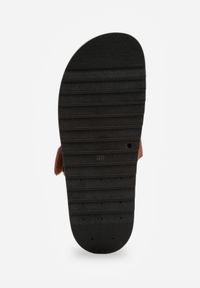 Renee - Brązowe Klapki na Platformie z Geometrycznymi Paskami Neorith. Okazja: na co dzień. Kolor: brązowy. Materiał: jeans. Wzór: geometria. Obcas: na platformie. Styl: casual #2