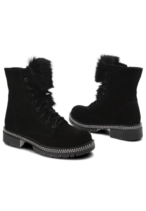 Czarne Botki Pollonus Skórzane Ocieplane Buty Damskie. Okazja: na co dzień. Kolor: czarny. Szerokość cholewki: normalna. Wzór: aplikacja. Materiał: skóra. Sezon: zima. Obcas: na obcasie. Styl: casual. Wysokość obcasa: niski