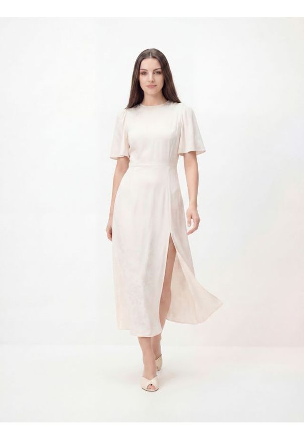 Reserved - Sukienka z wiskozy - złamana biel. Materiał: wiskoza. Styl: klasyczny