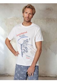 Sinsay - Piżama dwuczęściowa - kremowy. Kolor: kremowy. Materiał: bawełna. Długość: krótkie. Wzór: nadruk #1