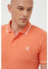Calvin Klein Jeans polo męski kolor pomarańczowy gładki. Typ kołnierza: polo. Kolor: pomarańczowy. Długość: krótkie. Wzór: gładki #4