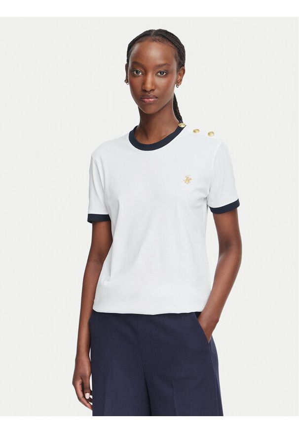 Beverly Hills Polo Club T-Shirt P-SS26W-TS0104 Biały Regular Fit. Typ kołnierza: polo. Kolor: biały. Materiał: bawełna