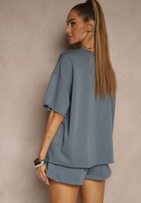Renee - Granatowy Komplet z Wiskozą o Fasonie Oversize T-shirt i Szorty Lirafina. Kolor: niebieski. Materiał: wiskoza #5