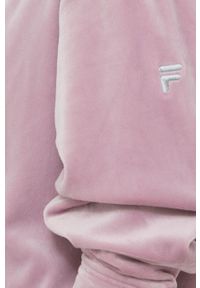 Fila bluza damska kolor różowy gładka. Kolor: różowy. Materiał: welur. Długość rękawa: długi rękaw. Długość: długie. Wzór: gładki #3