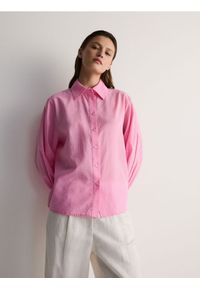 Reserved - Koszula z bawełny - różowy. Kolor: różowy. Materiał: bawełna. Wzór: gładki
