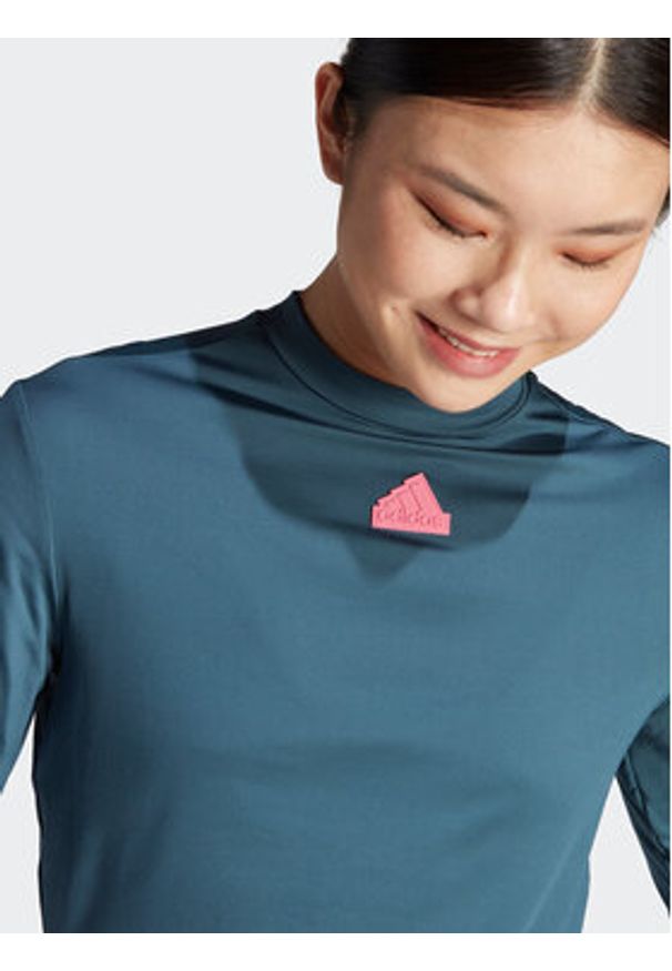Adidas - adidas Bluzka IU3073 Turkusowy Slim Fit. Kolor: turkusowy. Materiał: syntetyk