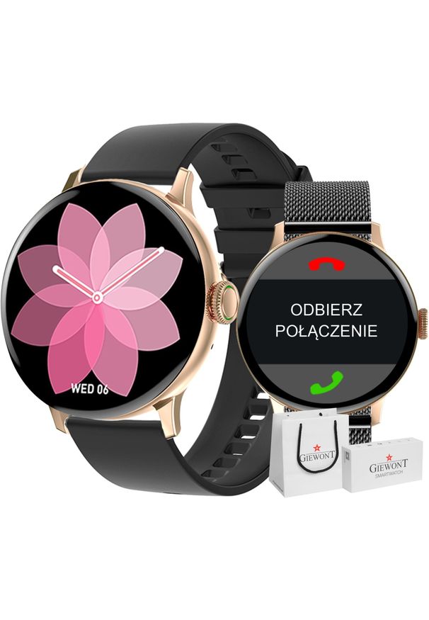 Smartwatch Giewont Różowy GW330-5 Różowe Złoto-Róż Czarny Pasek Silikonowy + Bransoleta czarna. Rodzaj zegarka: smartwatch. Kolor: czarny, wielokolorowy, złoty, różowy