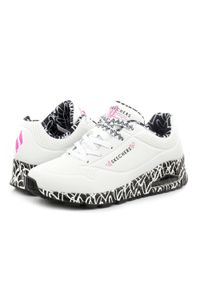 skechers - Buty na co dzień damskie SKECHERS UNO LOVING LOVE. Okazja: na co dzień. Zapięcie: sznurówki. Kolor: biały, wielokolorowy. Materiał: syntetyk, materiał. Szerokość cholewki: normalna. Wzór: aplikacja. Model: Skechers Sport. Sport: turystyka piesza