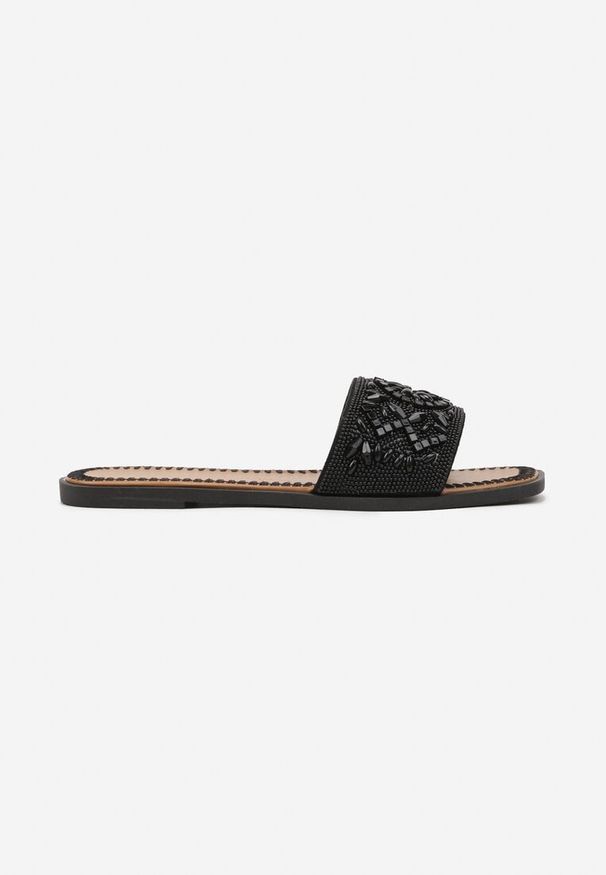 Renee - Czarne Klapki z Ozdobnymi Koralikami Tatiliris. Okazja: na co dzień, na plażę, na spacer. Kolor: czarny. Sezon: lato. Obcas: na obcasie. Styl: elegancki, casual. Wysokość obcasa: niski
