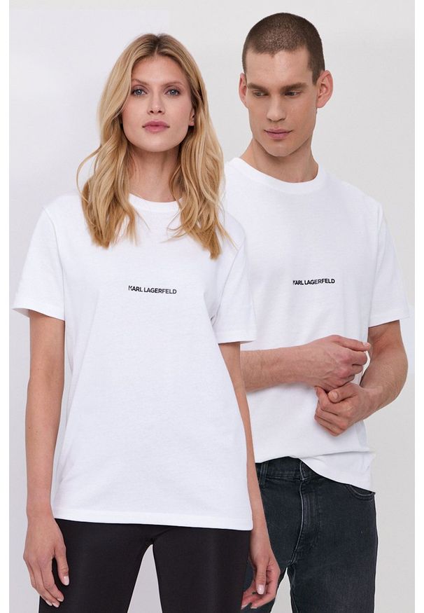 Karl Lagerfeld - T-shirt. Okazja: na co dzień. Kolor: biały. Materiał: bawełna, dzianina. Wzór: gładki. Styl: casual