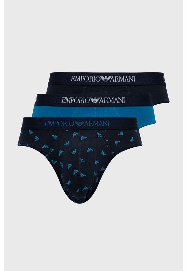 Emporio Armani - Slipy (3-pack). Kolor: niebieski. Materiał: bawełna, dzianina