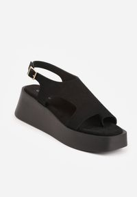 Born2be - Czarne Sandały na Platformie i Koturnie z Paskiem na Duży Palec Rodenos. Okazja: na co dzień. Zapięcie: pasek. Kolor: czarny. Materiał: len. Obcas: na koturnie. Styl: casual #7