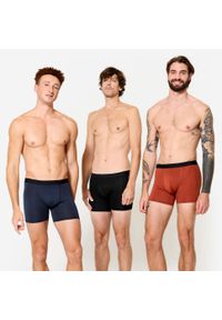 Bokserki sportowe męskie Decathlon 3 sztuki. Kolor: niebieski, czarny, brązowy, pomarańczowy, wielokolorowy. Materiał: materiał, elastan, skóra. Sport: fitness