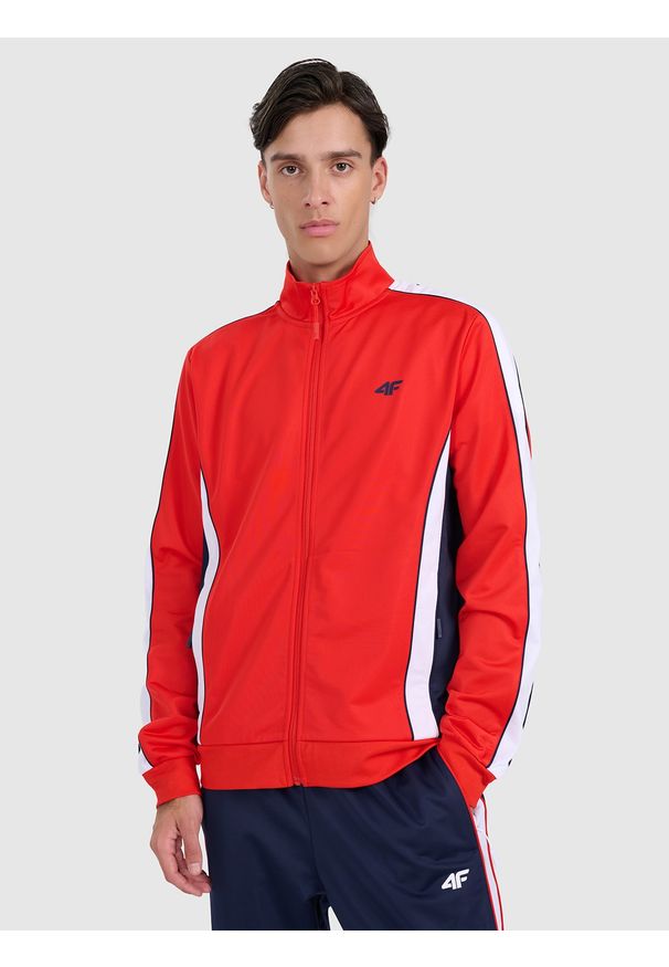 4f - 4F Bluza dresowa rozpinana bez kaptura męska - czerwona XXL. Okazja: na co dzień. Typ kołnierza: bez kaptura. Kolor: czerwony. Materiał: dresówka. Styl: casual, retro, vintage