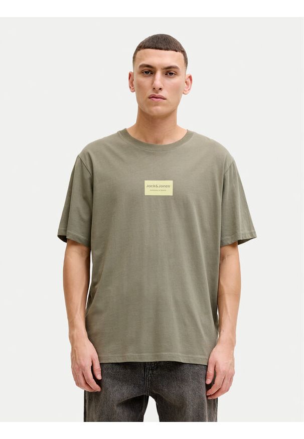 Jack & Jones T-Shirt Frank 12288092 Brązowy Relaxed Fit. Kolor: brązowy. Materiał: bawełna