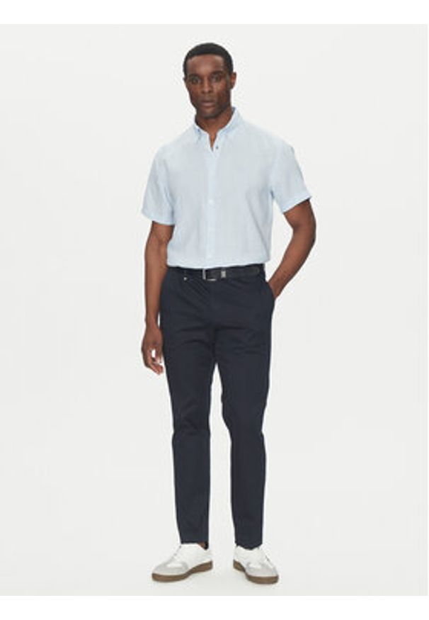 BOSS Koszula H-Roan 50539352 Błękitny Slim Fit. Kolor: niebieski. Materiał: len