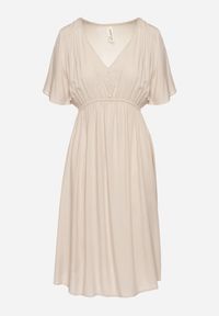 Born2be - Beżowa Bawełniana Sukienka o Rozkloszowanym Fasonie Liranelle. Okazja: na co dzień. Typ kołnierza: dekolt w kształcie V. Kolor: beżowy. Materiał: bawełna. Długość rękawa: krótki rękaw. Sezon: lato. Typ sukienki: rozkloszowane. Styl: casual, elegancki #5