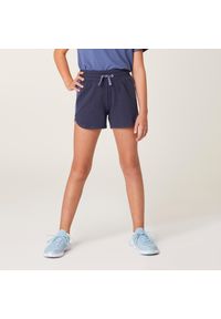 DOMYOS - Spodenki dziecięce Domyos 500. Okazja: na uczelnię. Kolor: niebieski. Materiał: bawełna, elastan, poliester, materiał. Długość: krótkie. Styl: sportowy. Sport: joga i pilates