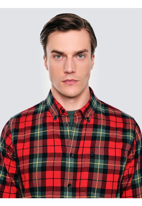 Big-Star - Koszula męska w kratę czerwona Sensitewo 603. Okazja: na co dzień. Kolor: czerwony. Materiał: tkanina, jeans. Wzór: haft, kolorowy, kratka. Styl: casual, elegancki