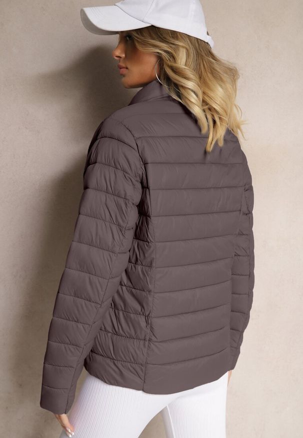 Renee - Ciemnoszara Casualowa Kurtka Ozdobiona Pikowaniem Nelionea. Okazja: na co dzień. Kolor: szary. Materiał: jeans. Wzór: aplikacja. Styl: casual