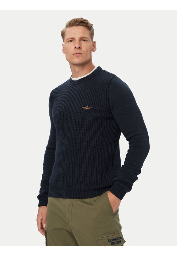 Aeronautica Militare Sweter 262MA1571UL00409 Granatowy Regular Fit. Kolor: niebieski. Materiał: bawełna