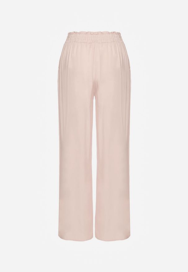 Renee - Beżowe Szerokie Spodnie z Wiskozy Ozdobione Wiązaniem Toleassa. Okazja: na co dzień. Kolor: beżowy. Materiał: wiskoza. Wzór: aplikacja. Styl: casual