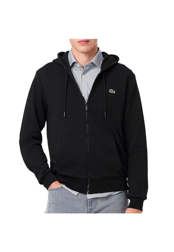 Bluza męska Lacoste Classic Fit SH9809-031 - czarna. Okazja: na co dzień. Kolor: czarny. Materiał: bawełna. Wzór: aplikacja. Styl: sportowy, casual, street, elegancki. Sport: fitness