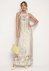 Born2be - Żółta Satynowa Sukienka w Kwiaty z Ozdobnym Wiązaniem Fenasella. Okazja: na co dzień. Kolor: żółty. Materiał: satyna. Wzór: kwiaty. Typ sukienki: proste. Styl: wizytowy, klasyczny, casual, elegancki #6