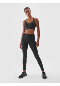 4f - 4F Legginsy treningowe z wysokim stanem damskie - czarne XS. Stan: podwyższony. Kolor: czarny. Materiał: włókno, elastan, dzianina, materiał, poliester. Wzór: gładki, jednolity, ze splotem. Sport: fitness