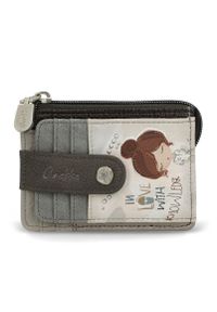 Etui na karty damskie Anekke, z efektownym nadrukiem i metalowym logo wyposażony w przegrodę na banknoty kieszeń na monety zamykaną na suwak oraz lic. Kolor: szary. Wzór: nadruk #2
