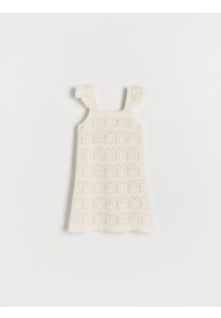 Reserved - Ażurowa sukienka - złamana biel. Materiał: wiskoza, bawełna, dzianina. Wzór: ażurowy