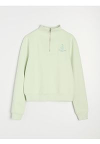 Sinsay - Bluza half-zip z ozdobnym haftem - zielony. Kolor: zielony. Wzór: haft #1