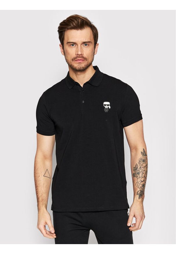 Karl Lagerfeld - KARL LAGERFELD Polo 745022 500221 Czarny Regular Fit. Typ kołnierza: polo. Kolor: czarny. Materiał: bawełna