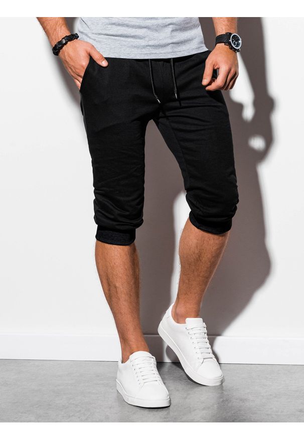 Ombre Clothing - Krótkie spodenki męskie dresowe P29 - czarne - XXL. Okazja: na co dzień. Kolor: czarny. Materiał: dresówka. Długość: krótkie. Styl: casual