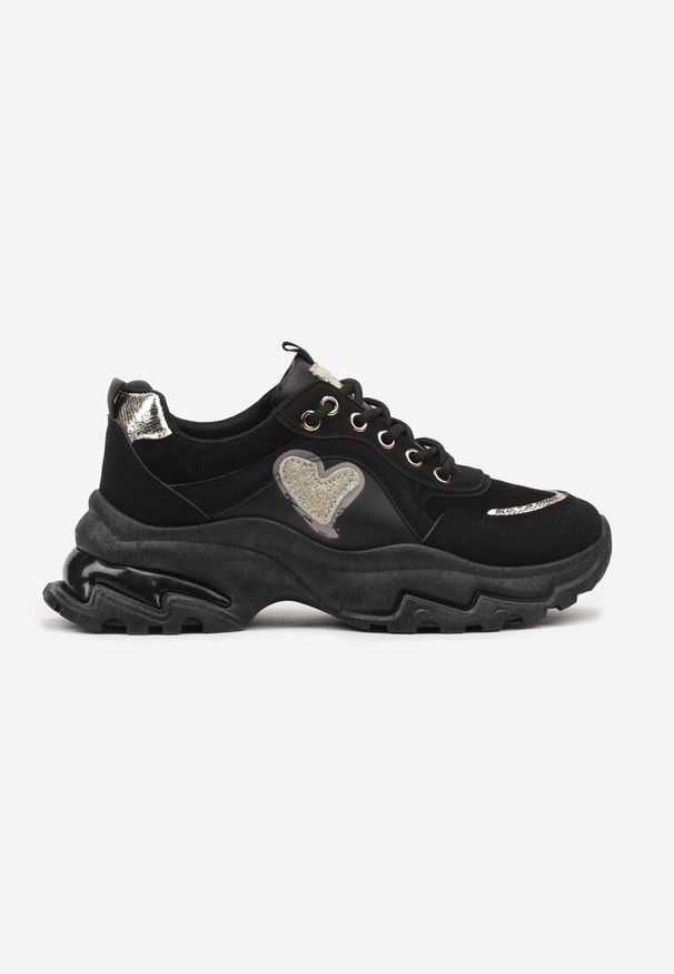 Renee - Czarne Sneakersy w Stylu Streetwearowym z Brokatem na Tłocznej Podeszwie Soledis. Okazja: na co dzień. Kolor: czarny. Materiał: jeans, satyna. Szerokość cholewki: normalna. Wzór: aplikacja. Sezon: lato, wiosna