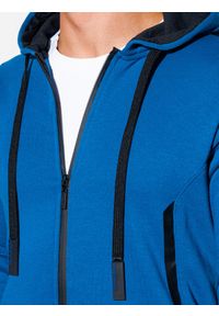 Ombre Clothing - Bluza męska rozpinana z kapturem - niebieska V5 OM-SSZP-22FW-006 - XXL. Typ kołnierza: kaptur. Kolor: niebieski. Materiał: bawełna, poliester. Wzór: geometria #4