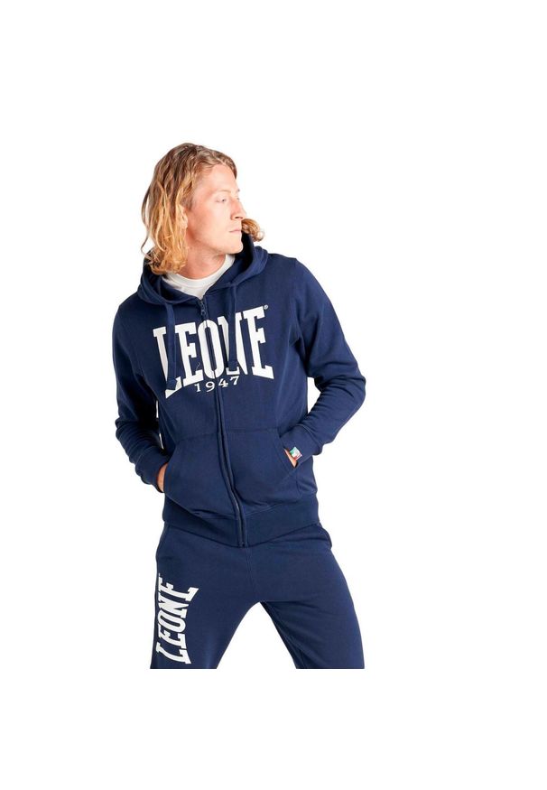 LEONE 1947 APPAREL - Męska zapinana na zamek bluza z kapturem Leone 1947 Apparel. Typ kołnierza: kaptur. Kolor: niebieski. Materiał: tkanina. Sport: fitness