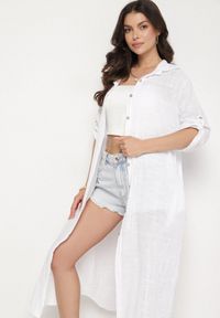 Born2be - Biała Koszulowa Sukienka z Bawełny z Kieszeniami Kolaris. Okazja: na co dzień. Typ kołnierza: kołnierzyk klasyczny. Kolor: biały. Materiał: bawełna. Typ sukienki: koszulowe. Styl: klasyczny, casual, elegancki #6