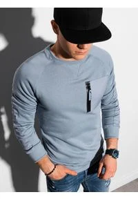 Ombre Clothing - Bluza męska bez kaptura B1151 - jasnoniebieska - XL. Typ kołnierza: bez kaptura. Kolor: niebieski. Materiał: materiał, jeans, dzianina, bawełna, tkanina, poliester