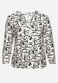 Born2be - Biała Koszula z Wiskozą w Abstrakcyjny Wzór Clarivana. Okazja: na co dzień. Typ kołnierza: dekolt w serek. Kolekcja: plus size. Kolor: biały. Materiał: wiskoza. Długość rękawa: długi rękaw. Długość: długie. Styl: klasyczny, casual, elegancki #5