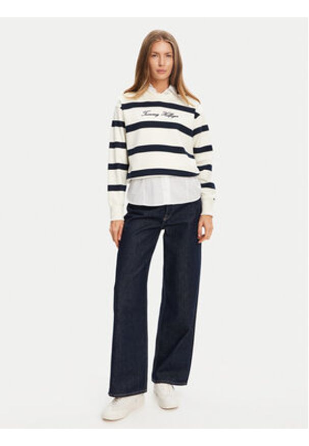 TOMMY HILFIGER - Tommy Hilfiger Bluza Script WW0WW45743 Écru Regular Fit. Materiał: bawełna