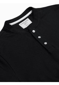 Ombre Clothing - T-shirt męski polo bez kołnierzyka - czarny V8 S1381 - L. Typ kołnierza: polo, bez kołnierzyka. Kolor: czarny. Materiał: materiał, bawełna #4