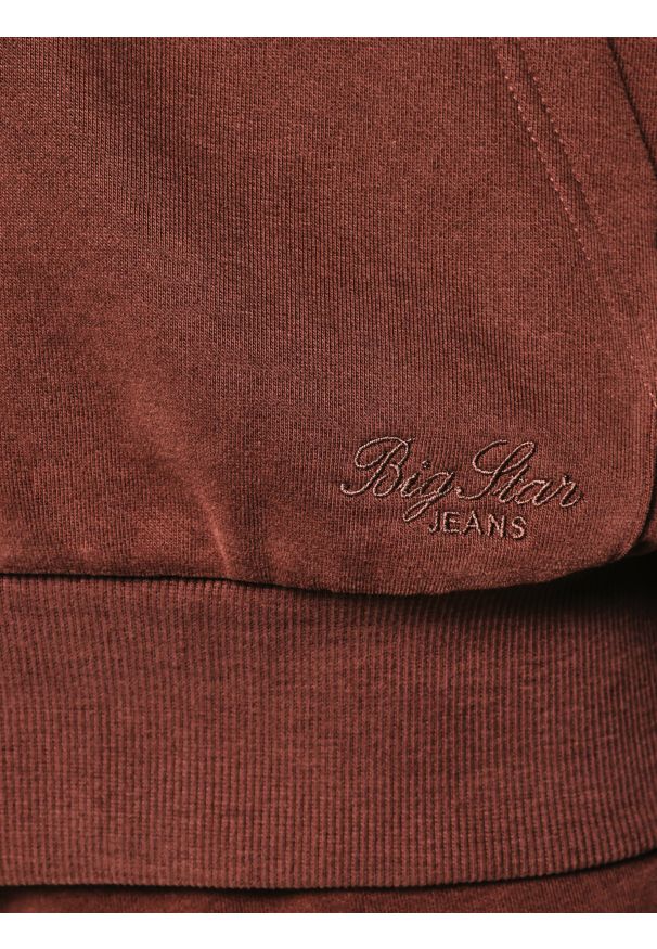 Big-Star - Bluza damska rozpinana z kapturem brązowa Marta 804. Typ kołnierza: kaptur. Kolor: brązowy. Materiał: dzianina, materiał. Wzór: haft