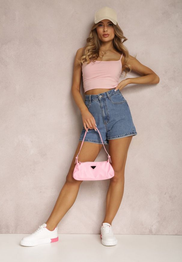 Renee - Różowy Top Tryphitheme. Kolor: różowy. Materiał: tkanina, bawełna. Długość rękawa: na ramiączkach. Wzór: gładki, jednolity, aplikacja