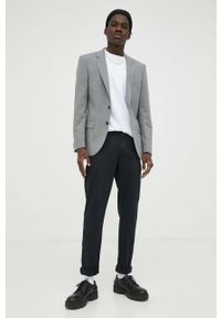Hugo - HUGO marynarka z domieszką wełny kolor szary. Kolor: szary. Materiał: wełna. Wzór: aplikacja. Styl: klasyczny #5
